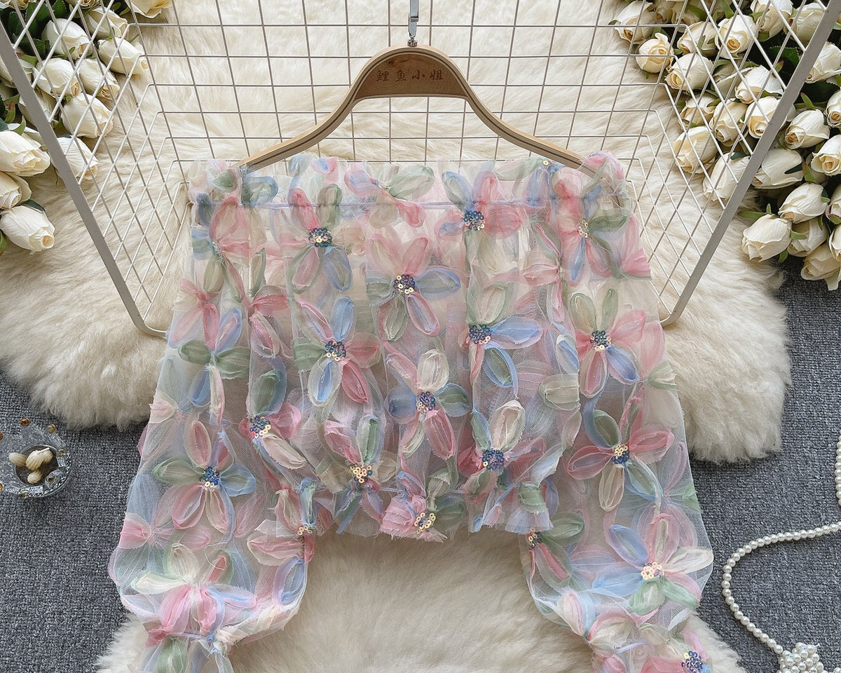 Peri 3D Çiçekli Ağ Üst