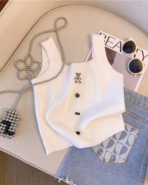 3D Ayı Dekoratif Örgü Atlet