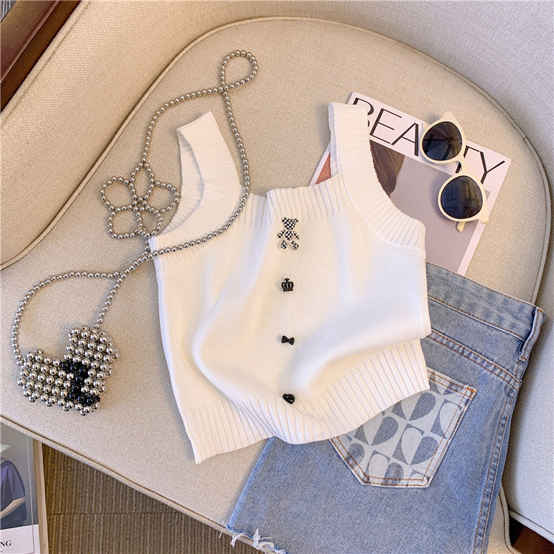 3D Ayı Dekoratif Örgü Atlet