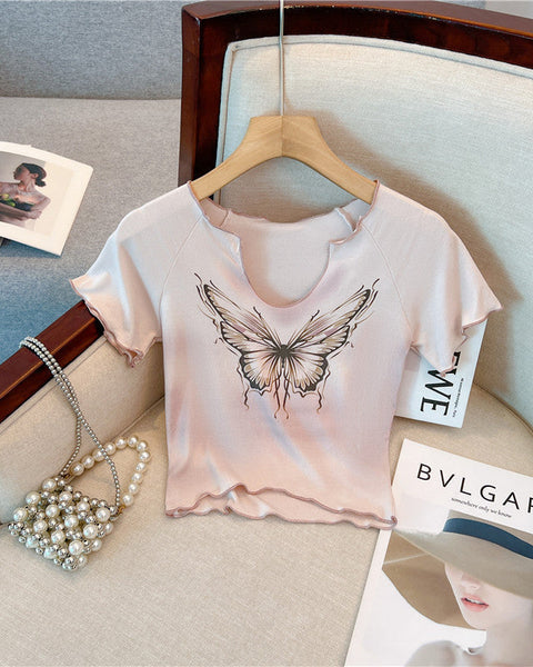 Vintage Açık Yaka Baskılı T-shirt