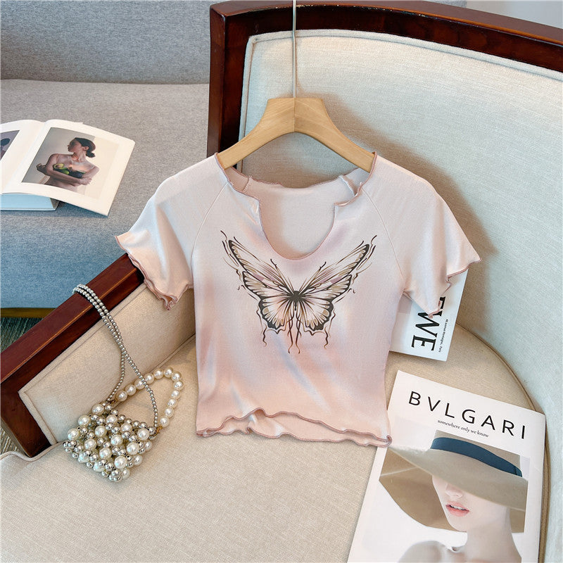 Vintage Açık Yaka Baskılı T-shirt