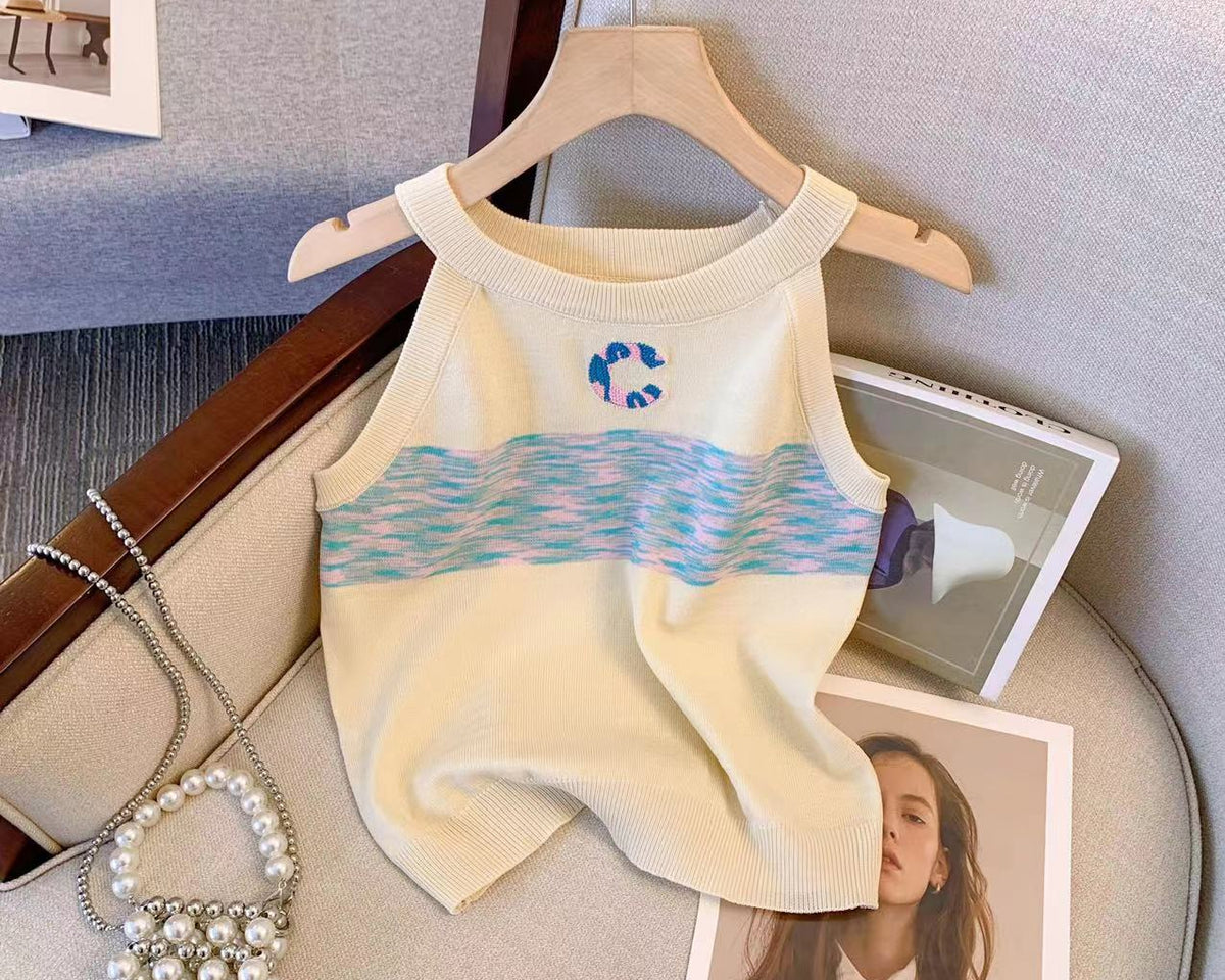 Renk Bloklama Kolsuz Triko Üst