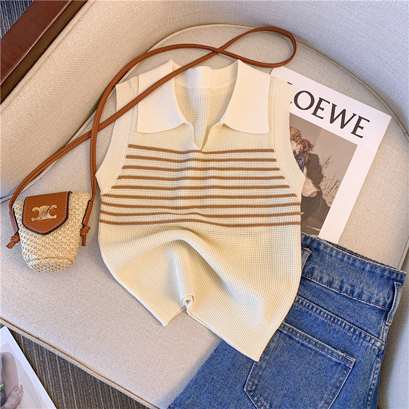 Etiketli Renk Bloklu Çizgili Triko Üst