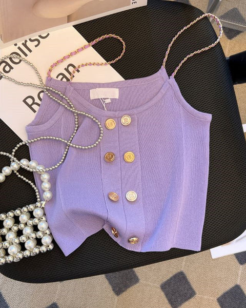 Çift Düğmeli Mor Örgü Atlet