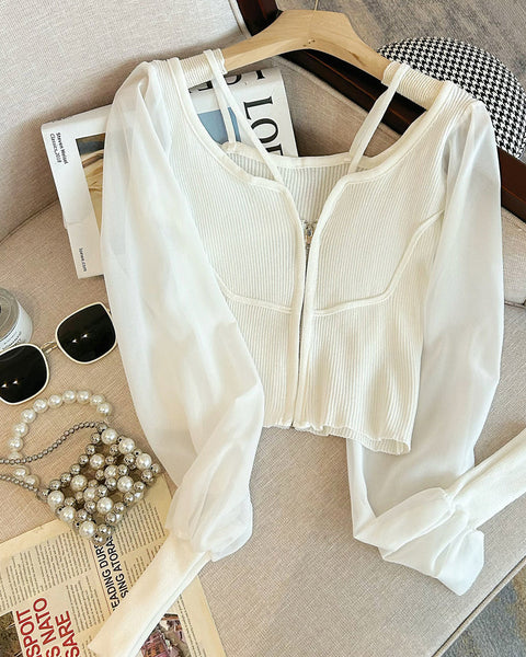 Patchwork Kapüşonlu Halter Fermuarlı Üst