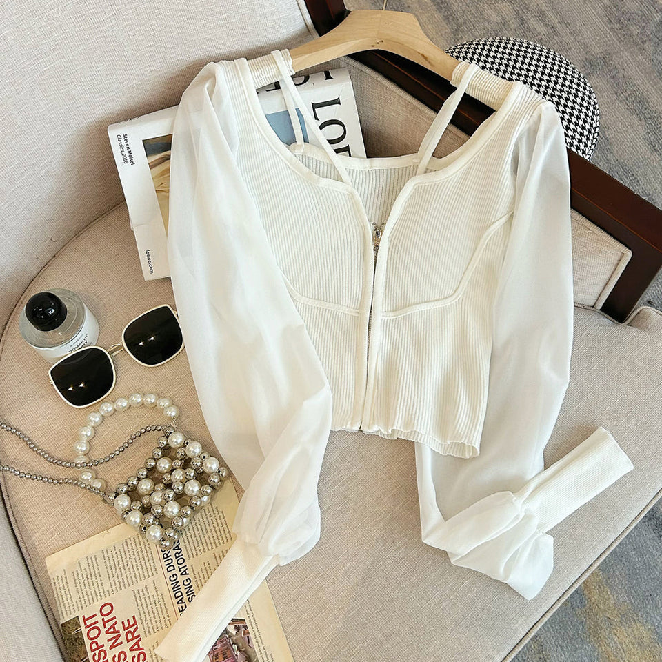 Patchwork Kapüşonlu Halter Fermuarlı Üst