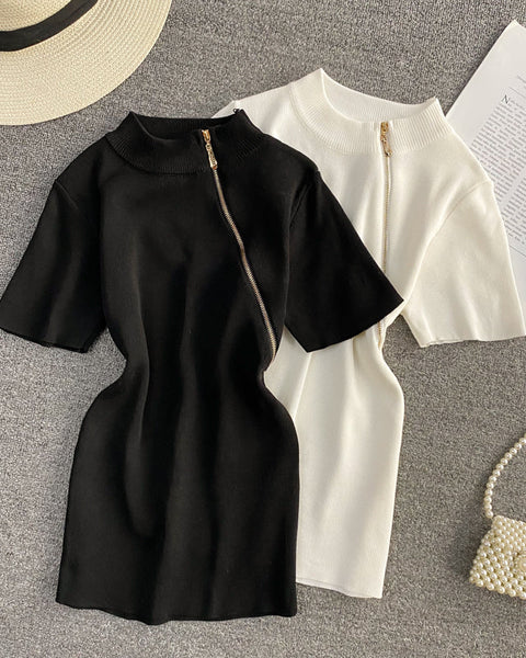 Asia Style Fermuar Detaylı T-Shirt