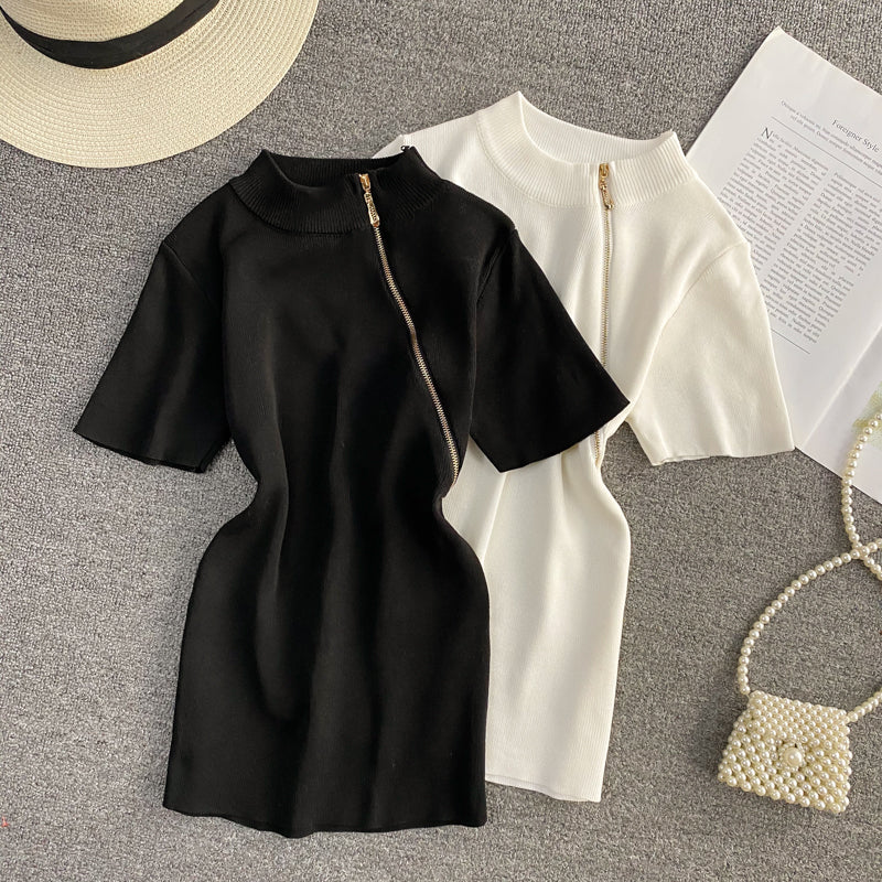 Asia Style Fermuar Detaylı T-Shirt