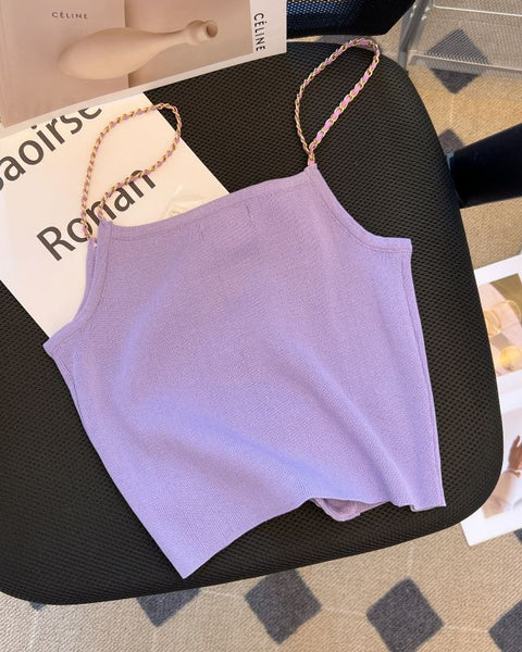 Çift Düğmeli Mor Örgü Atlet