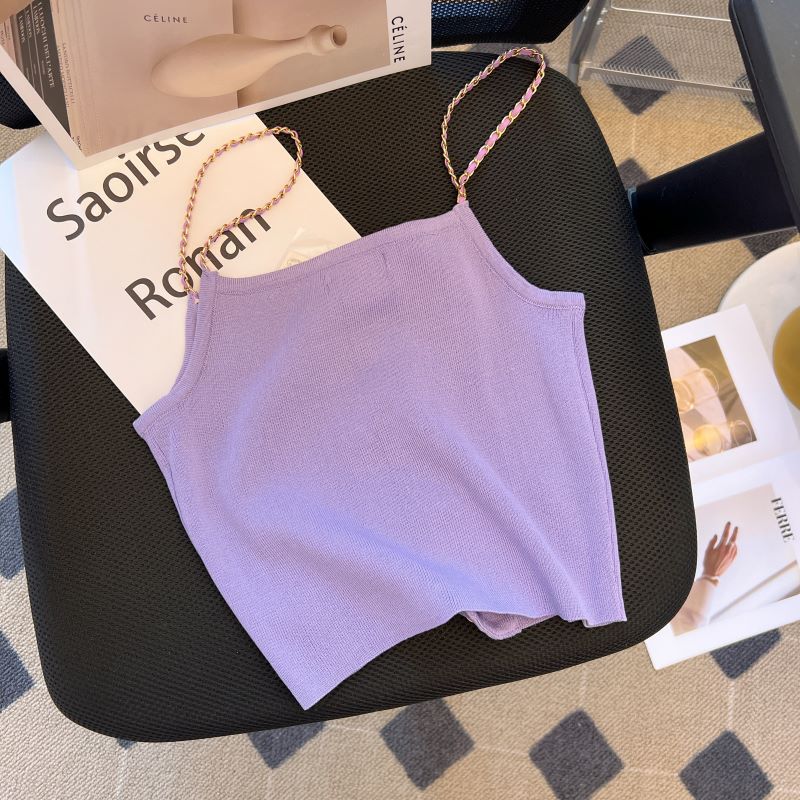 Çift Düğmeli Mor Örgü Atlet