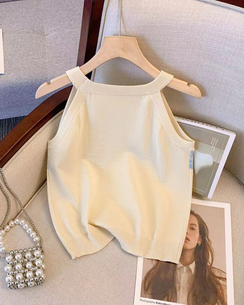 Renk Bloklama Kolsuz Triko Üst