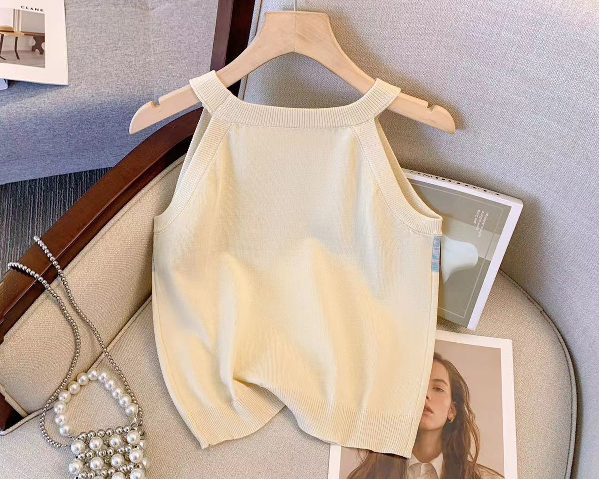 Renk Bloklama Kolsuz Triko Üst