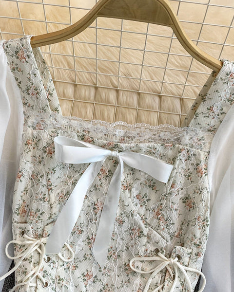 Dantel Kare Yaka İpli Gömlek