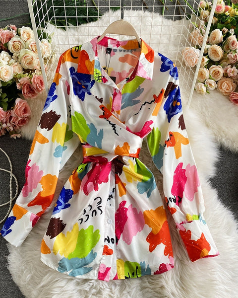 Lac-up Düzensiz Tie-dye Saten Bluz