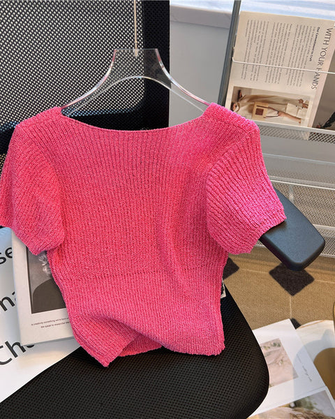 Kare Yaka Kısa Kollu Hırka