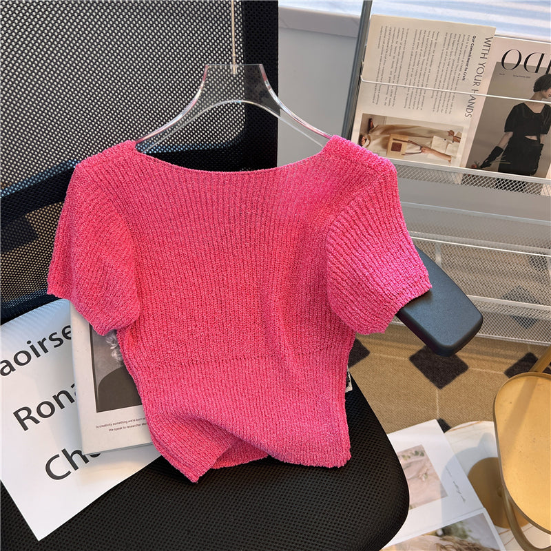 Kare Yaka Kısa Kollu Hırka