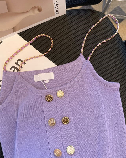 Çift Düğmeli Mor Örgü Atlet