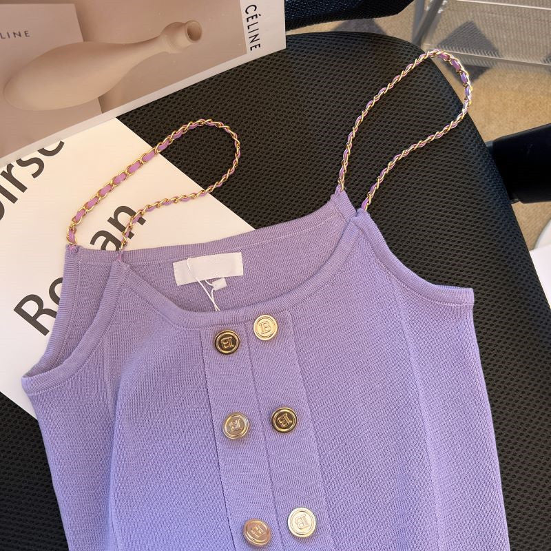 Çift Düğmeli Mor Örgü Atlet