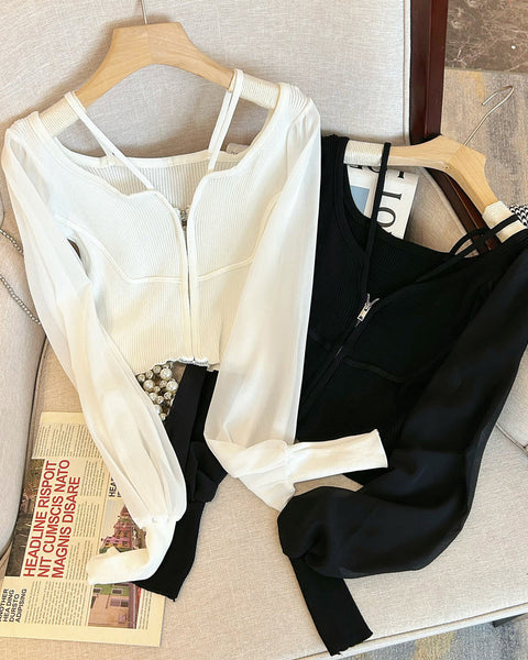 Patchwork Kapüşonlu Halter Fermuarlı Üst