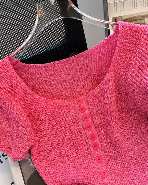 Kare Yaka Kısa Kollu Hırka