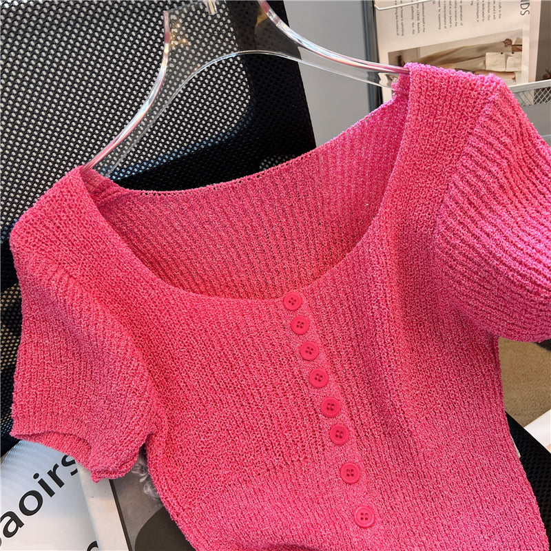 Kare Yaka Kısa Kollu Hırka