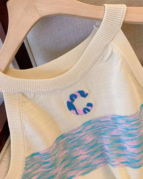 Renk Bloklama Kolsuz Triko Üst