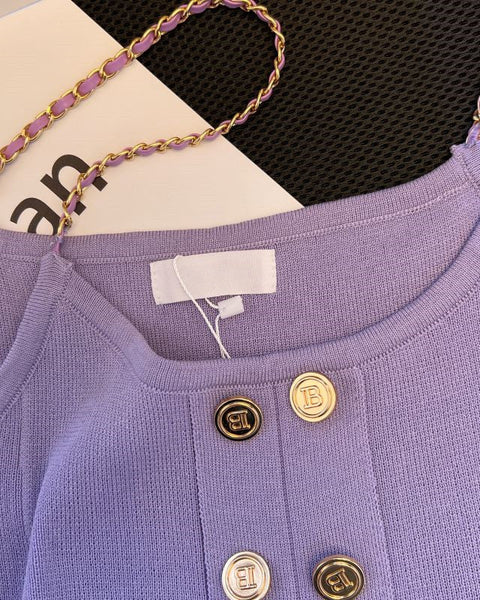 Çift Düğmeli Mor Örgü Atlet