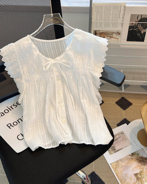 Bağcıklı Volan Kol Çizgili Bluz