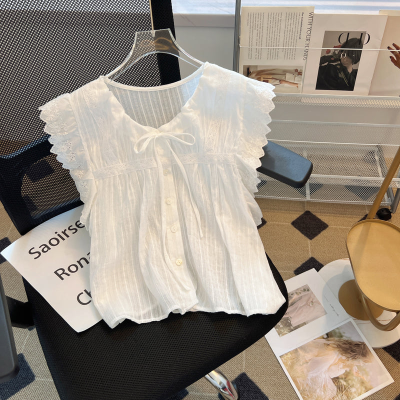 Bağcıklı Volan Kol Çizgili Bluz