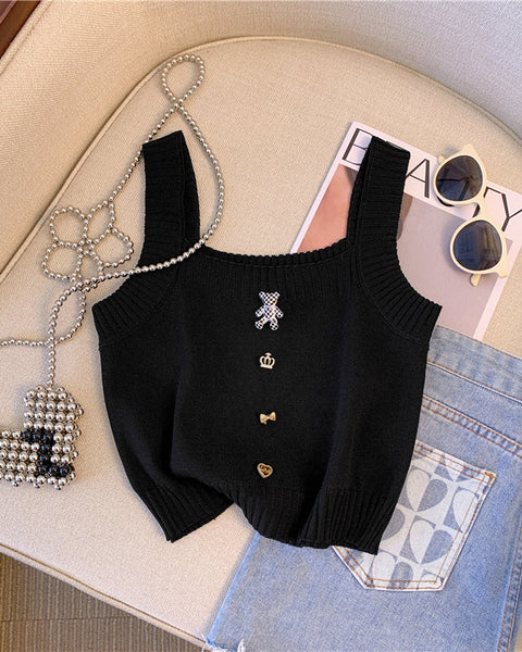 3D Ayı Dekoratif Örgü Atlet