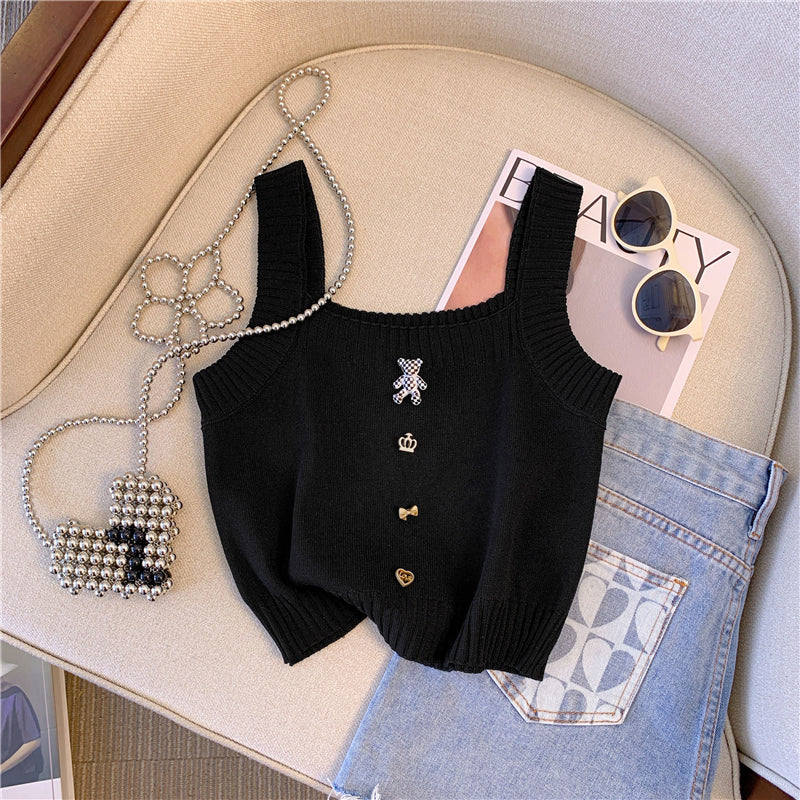 3D Ayı Dekoratif Örgü Atlet