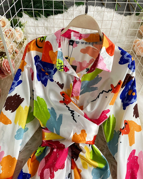 Lac-up Düzensiz Tie-dye Saten Bluz