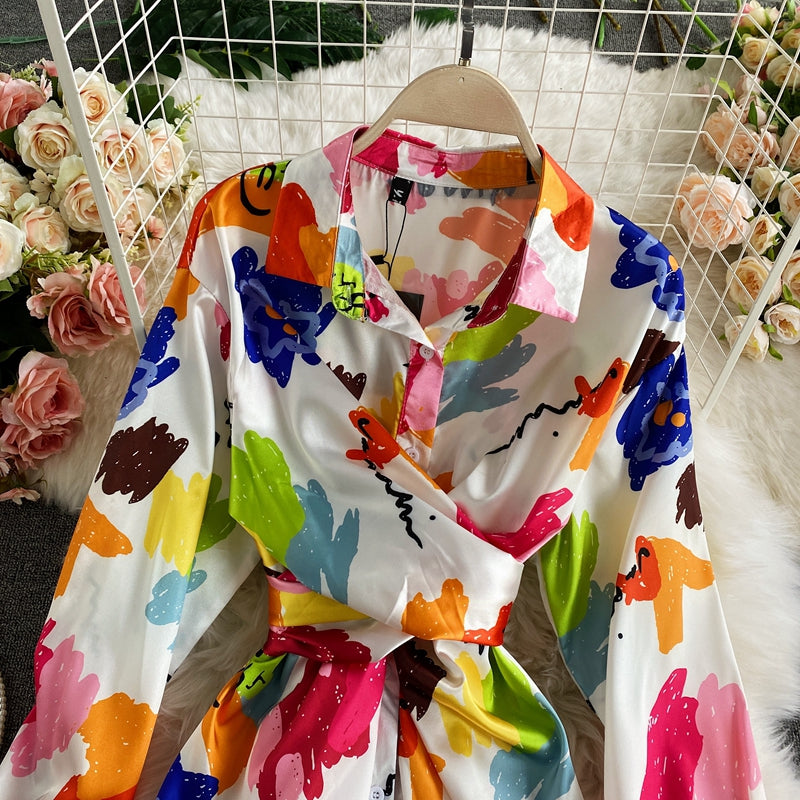 Lac-up Düzensiz Tie-dye Saten Bluz