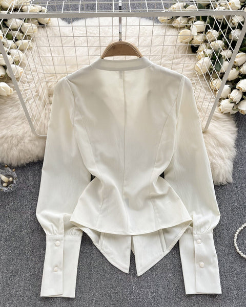 3D Çiçek Desenli Bağcıklı Plise Gömlek