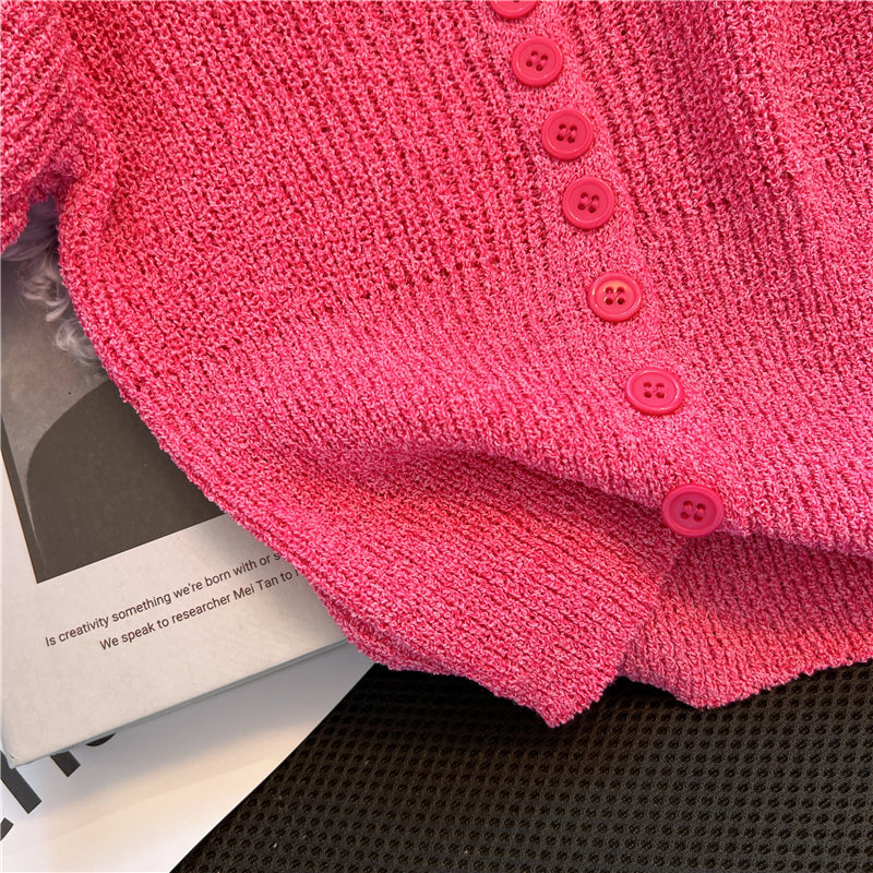 Kare Yaka Kısa Kollu Hırka