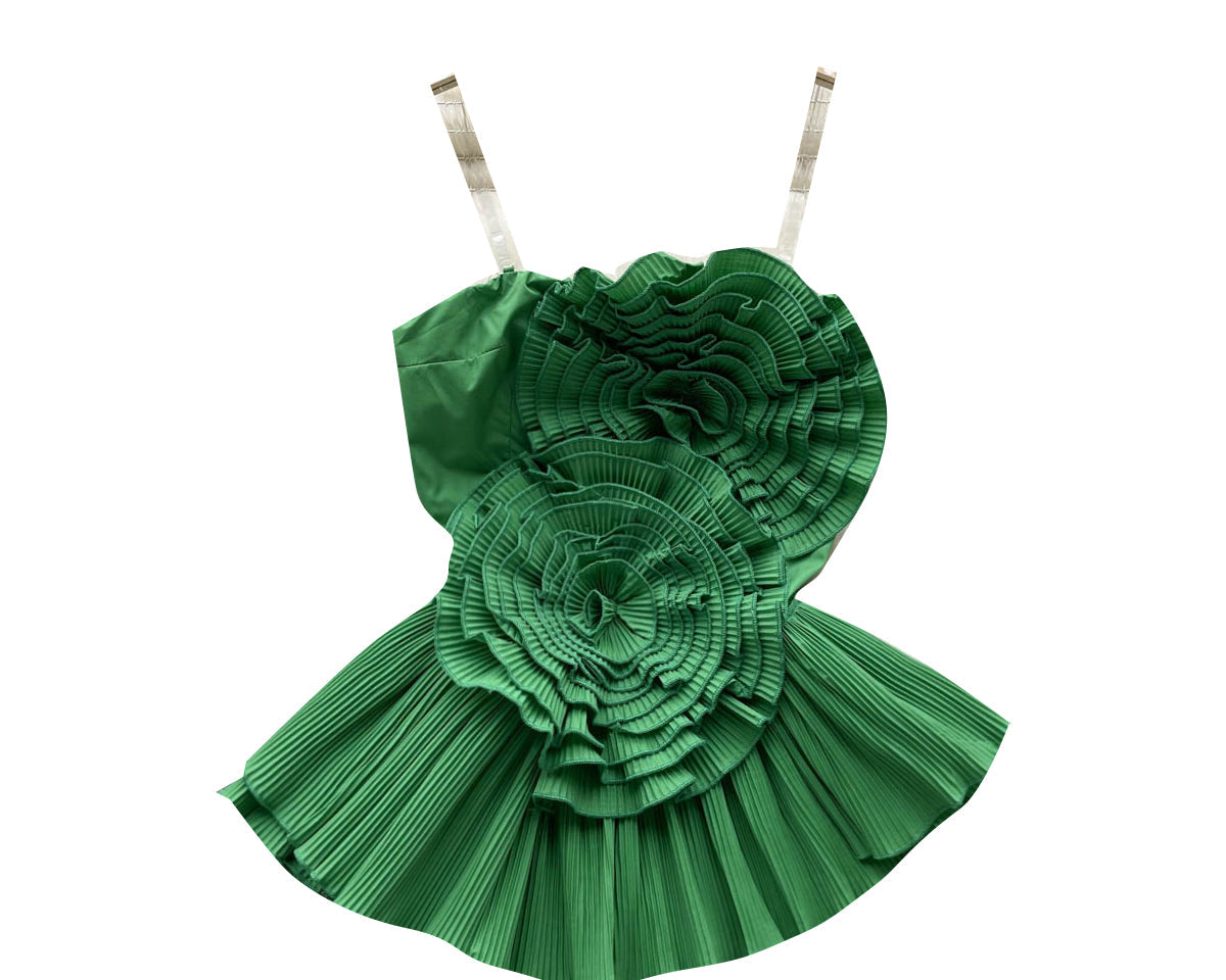 3D Çiçekli Plise Volanlı Korse