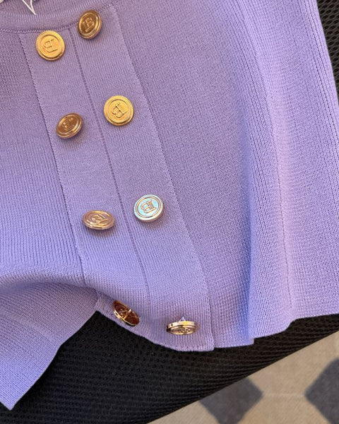 Çift Düğmeli Mor Örgü Atlet