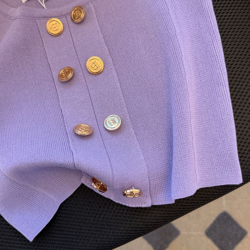 Çift Düğmeli Mor Örgü Atlet