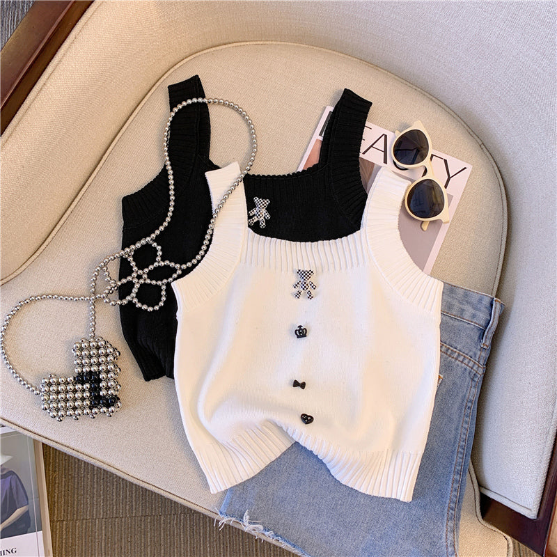 3D Ayı Dekoratif Örgü Atlet