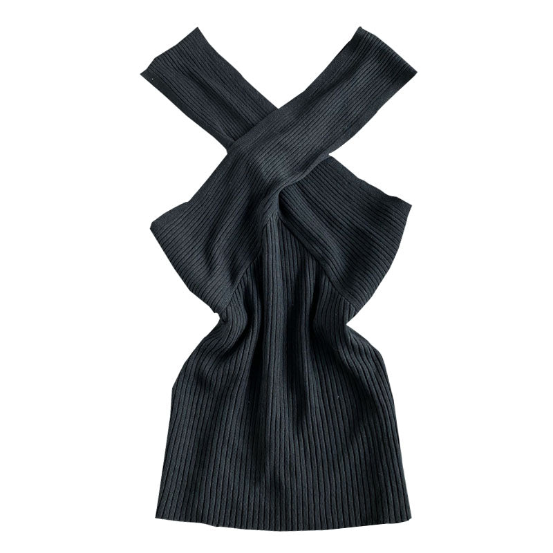 Kolsuz Çapraz Halter Triko Üst