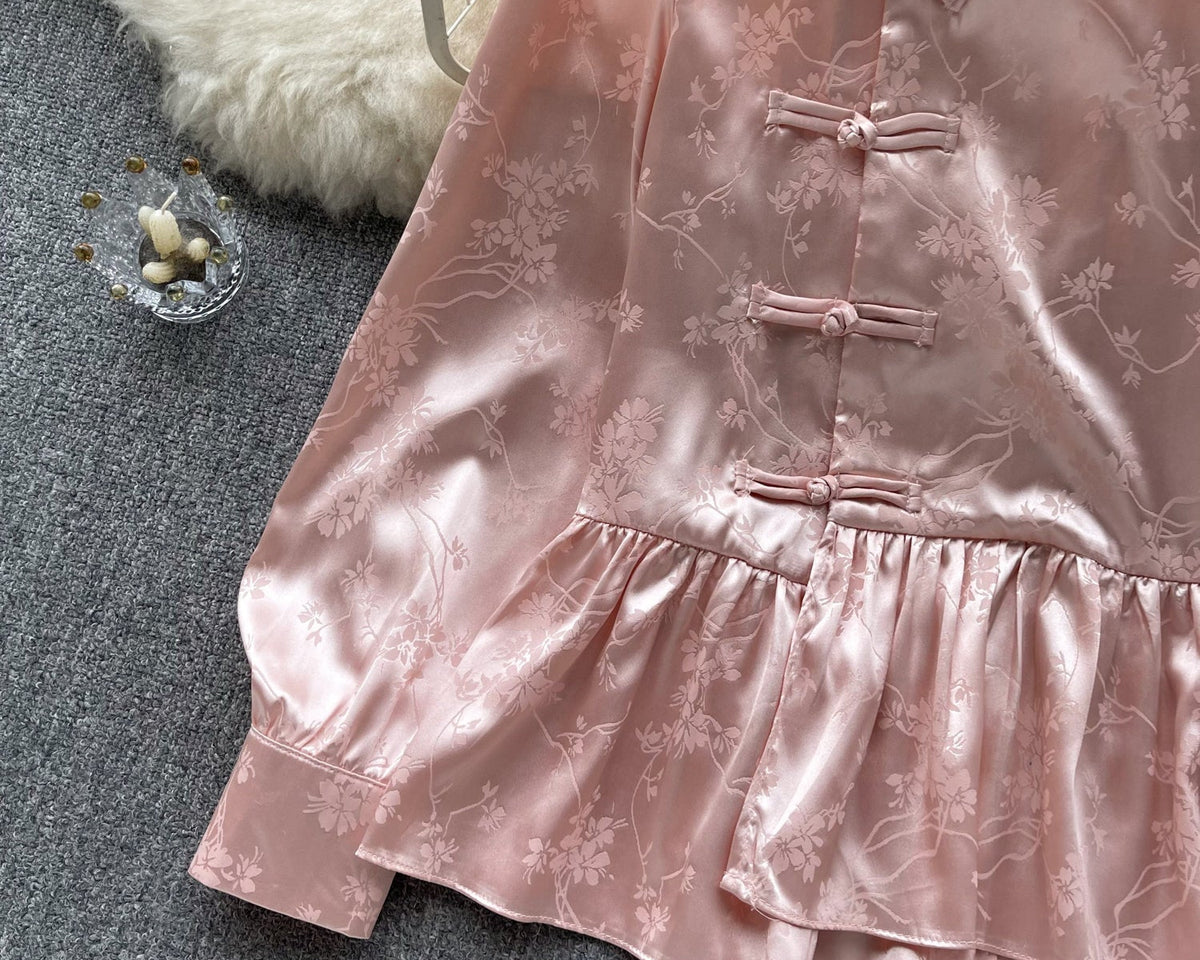 Çin Tarzı Volanlı Balon Kol Bluz