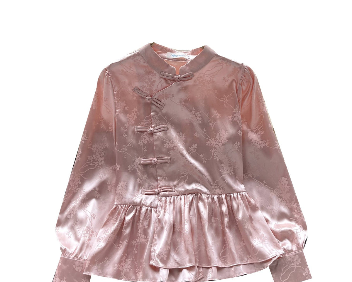 Çin Tarzı Volanlı Balon Kol Bluz