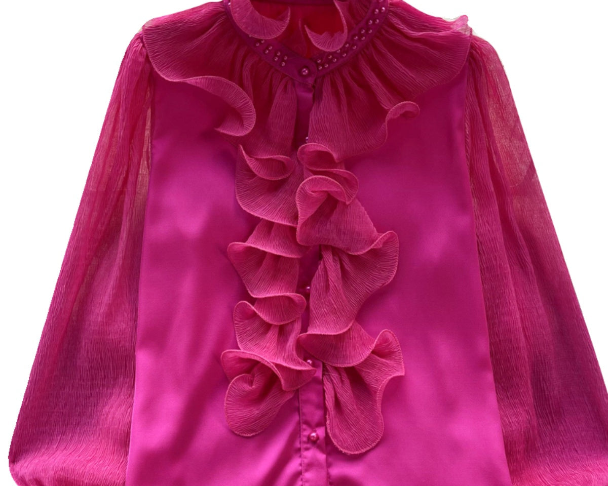 Fransız Tarzı Fırfırlı Şifon Gömlek