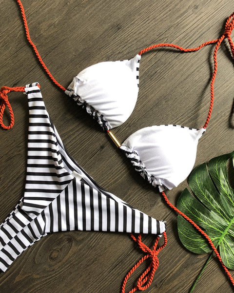 Ekoseli Baskılı Bağcıklı Bikini