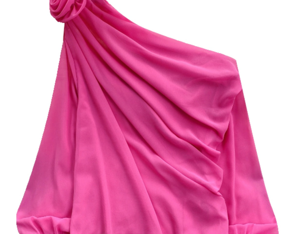 Tek omuzlu 3D Çiçekli Şifon Bluz