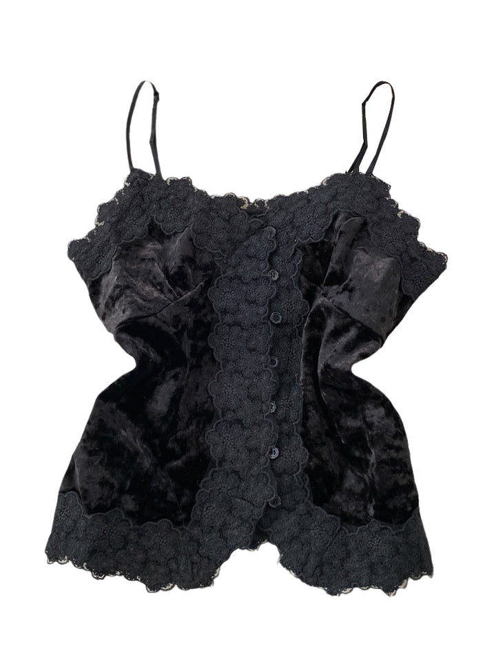 Dantel Patchwork Süet Askılı Bluz