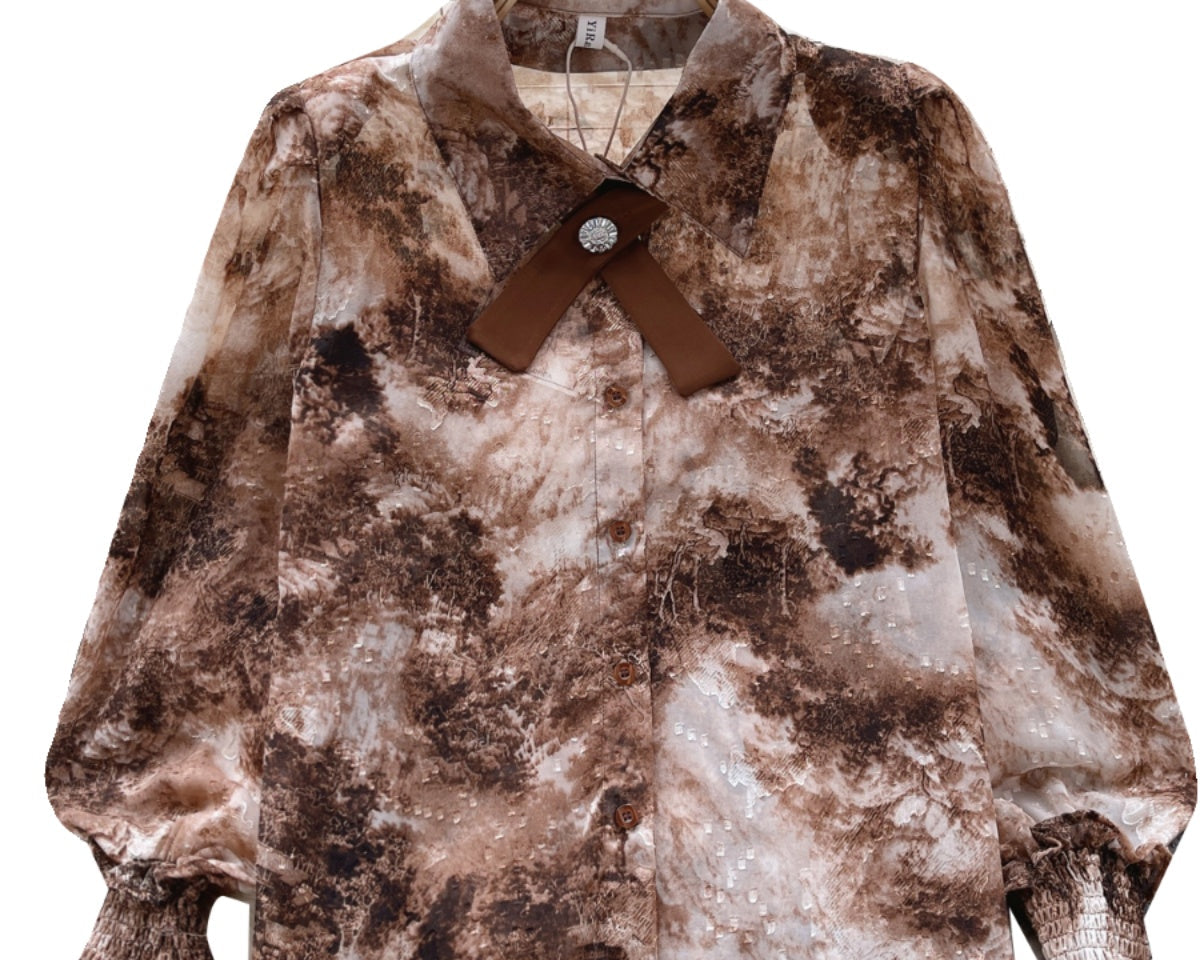 Vintage Kabartmalı Kol Tie-dye Gömlek