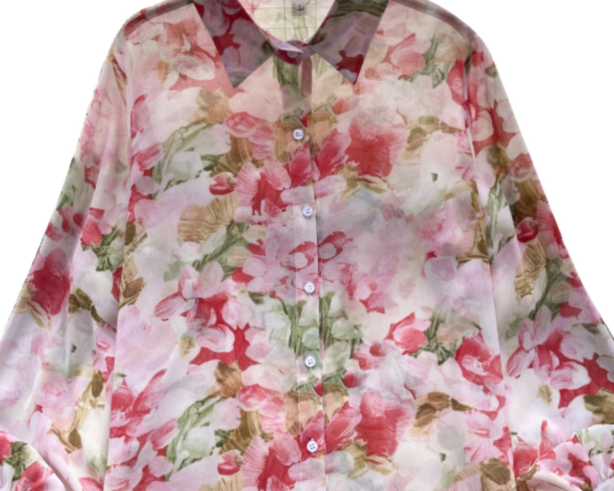 Bahar Çiçekli Desenli Şifon Bluz