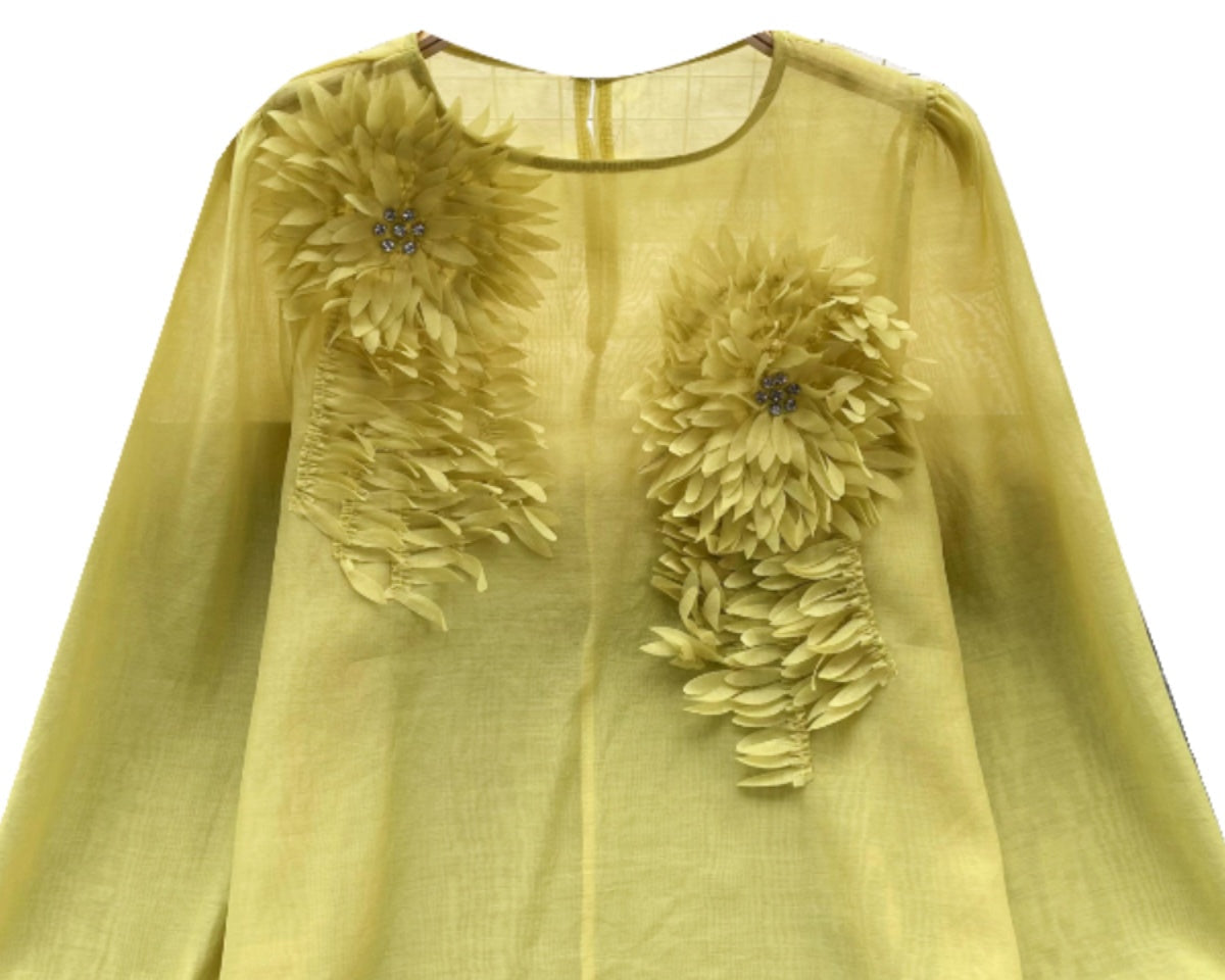 3D Çiçekli Kabartmalı Kol Gömlek