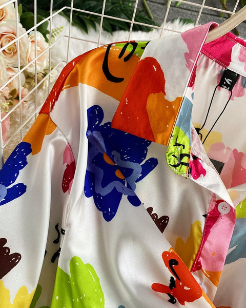 Lac-up Düzensiz Tie-dye Saten Bluz